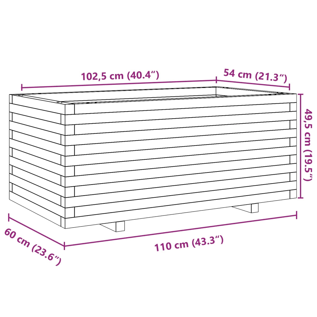 Fioriera Giardino Marrone Cera 110x60x49,5 Legno Massello Pino