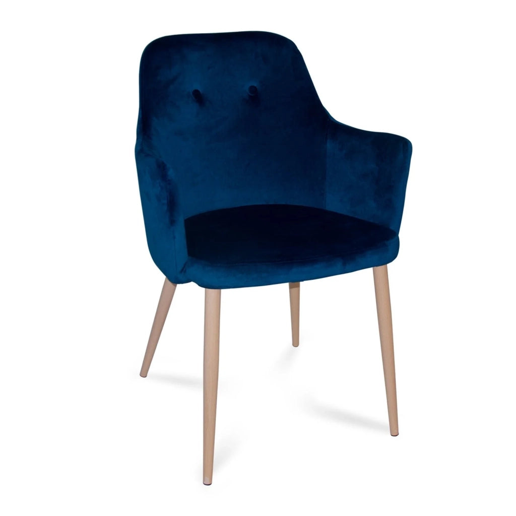 LÚZETE - POLTRONA GUNNARIN VELLUTO BLU CON GAMBE DI COLORE NATURALE
