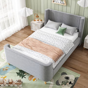 Letto singolo a slitta con motivo spaziale; 90x200 cm; in velluto grigio
