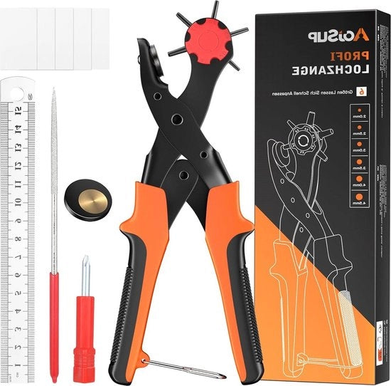 Tang perforatrice per pelle - 6 fori 2-45 mm - Tang a cinghia per fori pesante - Fori a cinghia - Puncher a cinghia Tang per fori