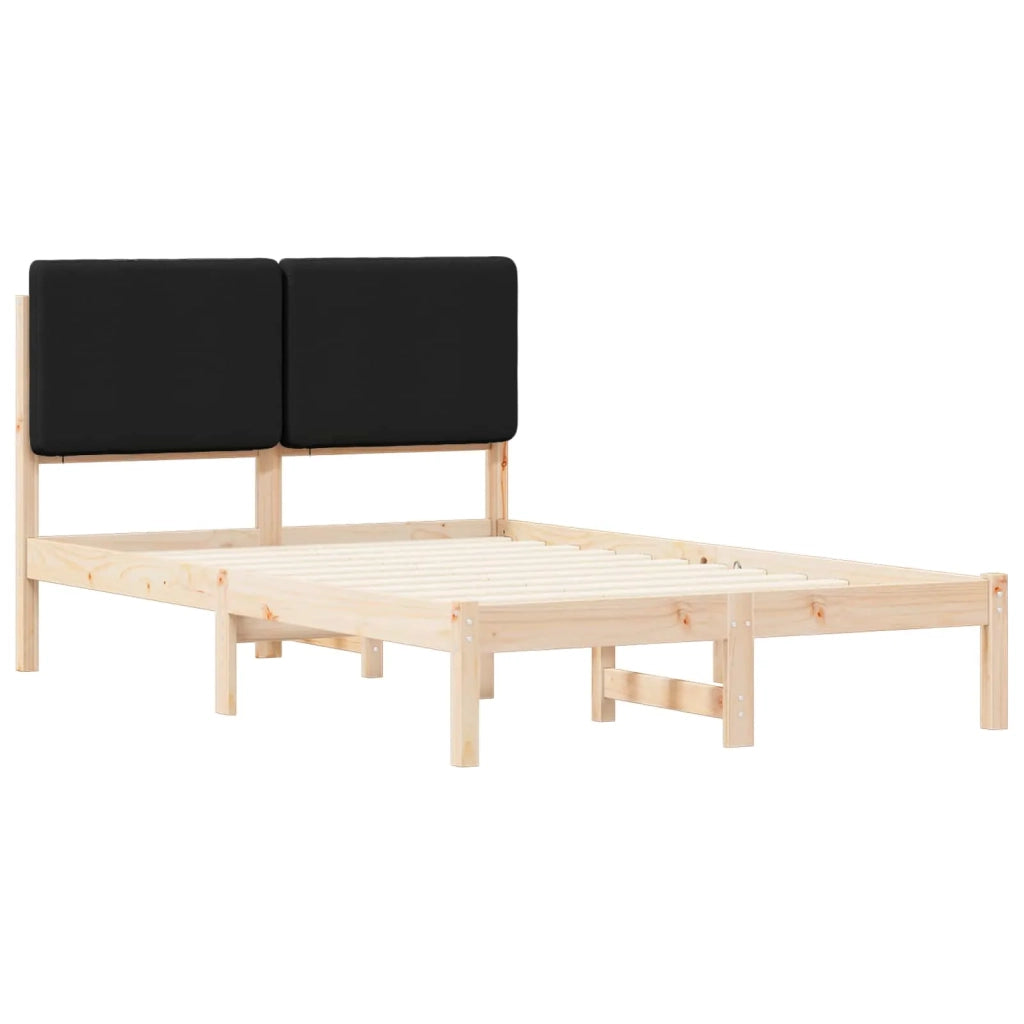 Letto con Testiera Rivestita Nero 135 x 190 cm Pino massello