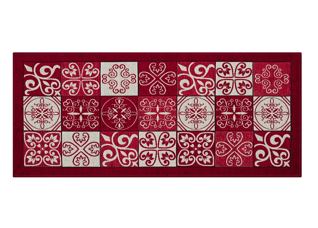 Tappeto Passatoia Runner Cucina Antiscivolo Lavabile Disegno Maiolica Suardi - 55x140 - Rosso
