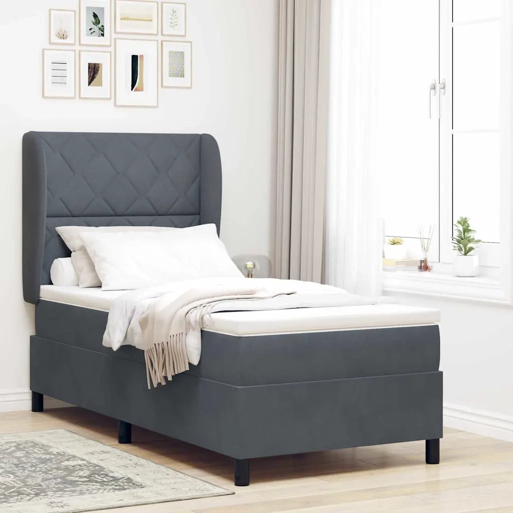 Letto a molle con materasso Grigio scuro 200 x 100 cm Velluto 3340971