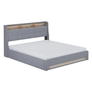 Vitalispa Letto imbottito Grigio/quercia 180x200 con LED, porta USB e materasso
