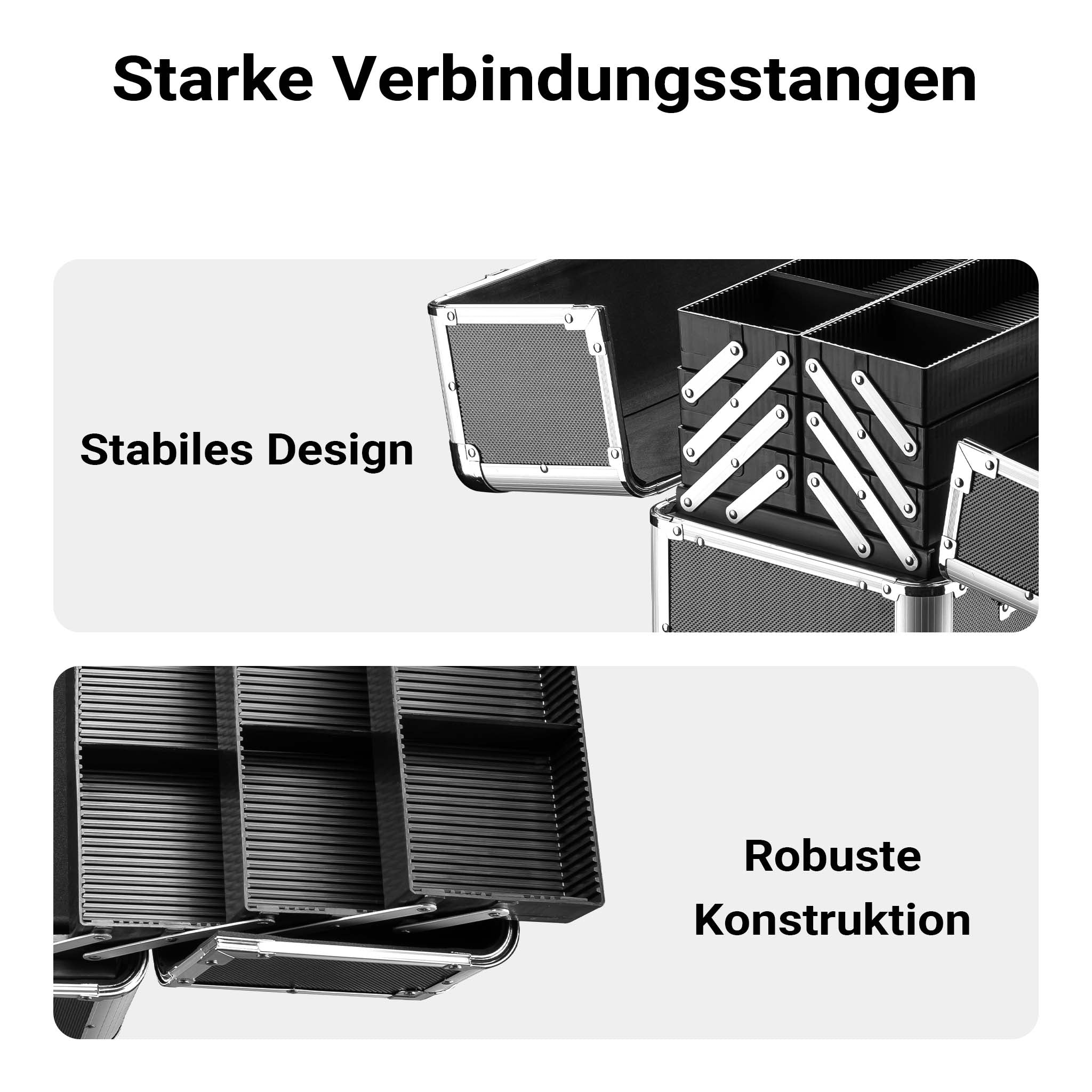 Cassetta attrezzi vuota in alluminio con 2 chiavi, valigetta universale per attrezzi 45 x 32 x 22,5 cm, hobby, lavoro, cassetta portautensili con separatori,