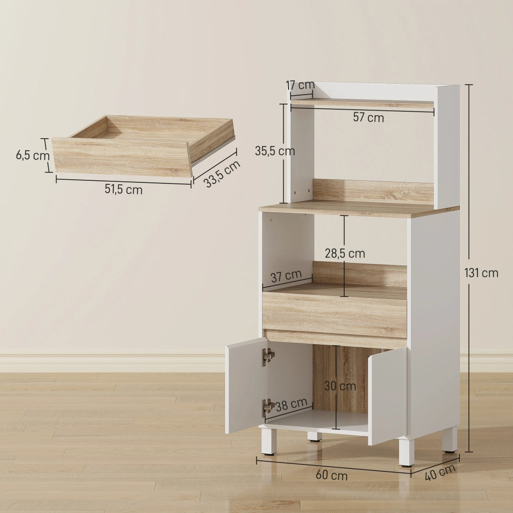 Buffet Cucina con Ante, Cassetto e Ripiano Superiore ¨C Zephmum ¨C Quercia e Bianco 60x40x131 cm