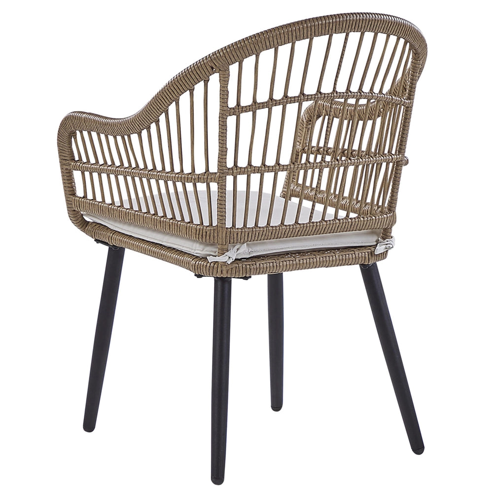 Set da bistrot da 3 pezzi in rattan sintetico marrone con gambe a forcina in metallo Nero piano in vetro