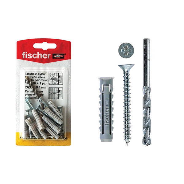 Tassello  w100sx8k con vite tsp e punta per muro misura 8 pezzi 6+6 fischer.