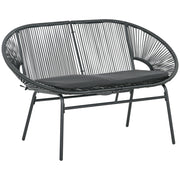 Divano da Giardino 2 Posti 132x72x83 cm con Cuscini e Braccioli in Rattan PE e Acciaio Nero