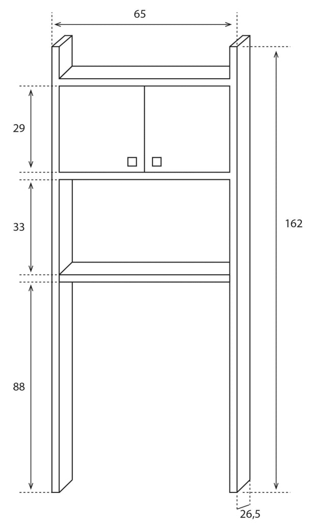 Scaffale Sopra Lavatrice Salvaspazio 65x162x26,5 cm in PVC Bianco