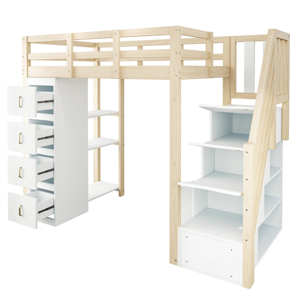 LETTO A CASTELLO 90x200 cm in legno naturale con 4 cassetti e scaffale