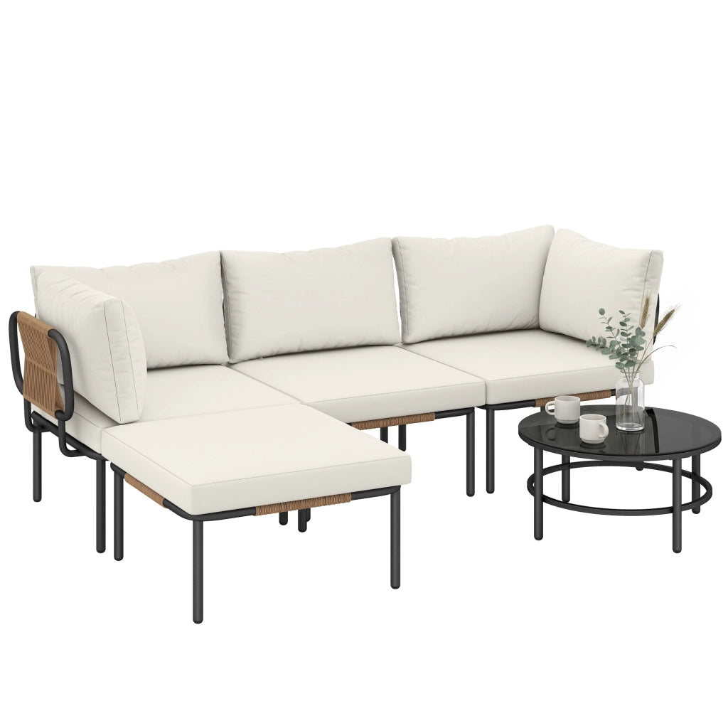 Set Giardino 5 Pezzi. Rattan Componibile L con Cuscini. Colore Cachi