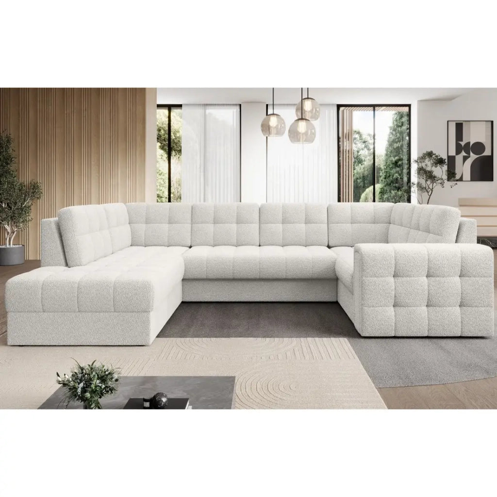 Divano angolare convertibile MONTEZA bianco sinistro 299 cm con contenitore e letto