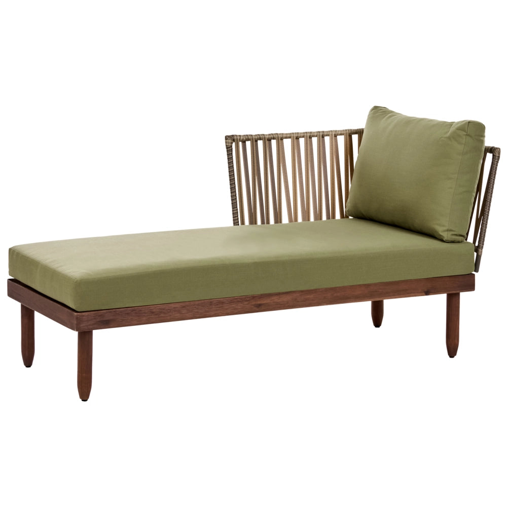 Set Lounge da Giardino 4 Posti ad Angolo Destro con Tavolino Poltrona in Finto Rattan Struttura in Legno di Acacia e Cuscini Verdi