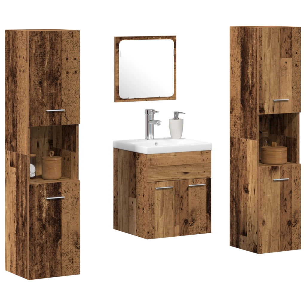 Set Mobili Bagno 4 Pezzi Legno Vecchio