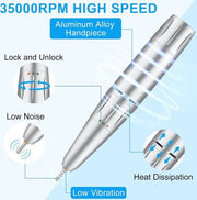 Manicureset professionale 11 in 1 - 35000 rpm - oplaadbaar via USB - vijl con bit per unghia - unghie false - smalto per unghie - vijl elettrica per unghie