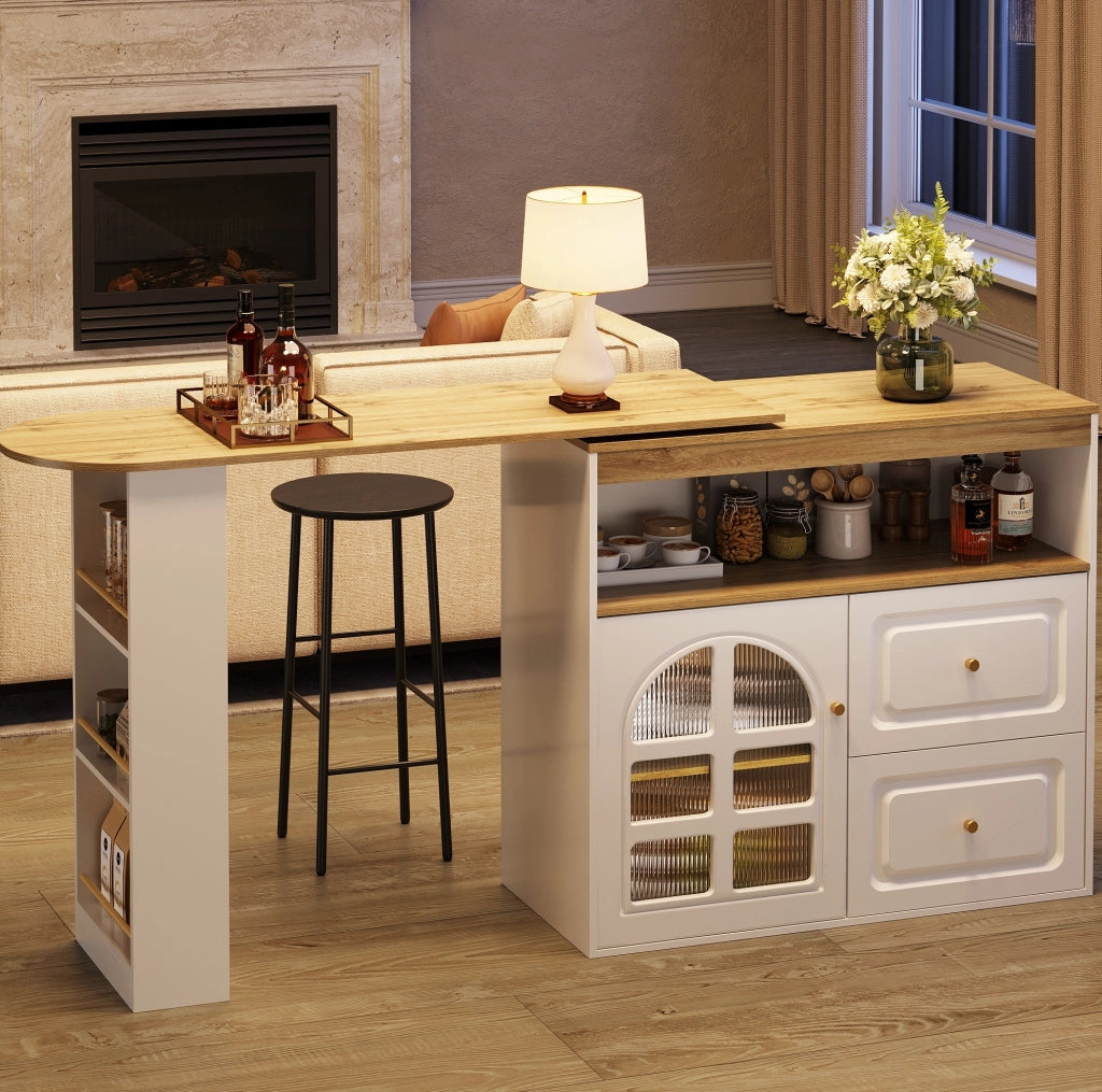 Credenza 138-204x39x104 cm girevole e allungabile in MDF bianco