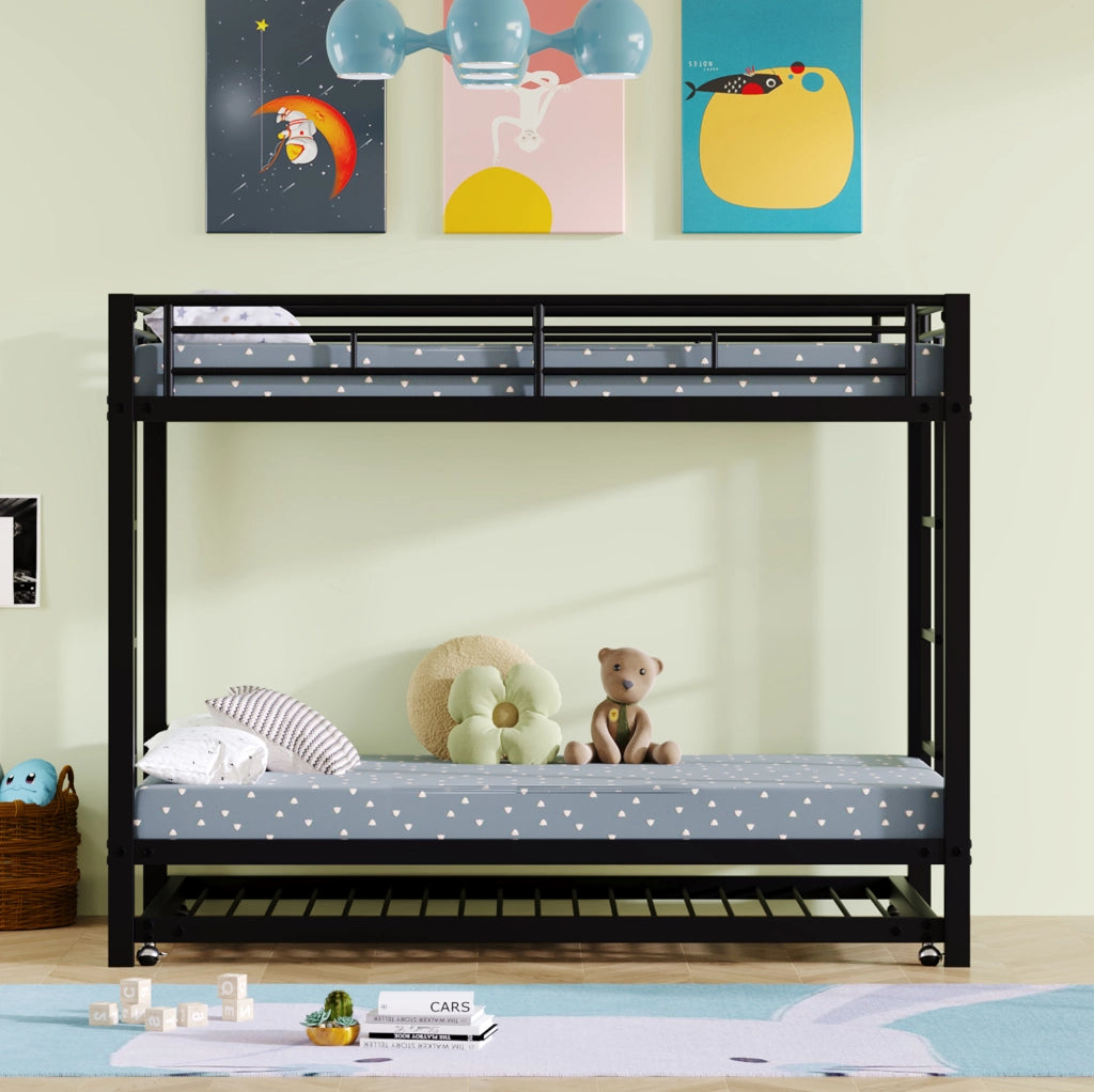 Letto a castello in metallo 90x200 cm con letto estraibile; nero