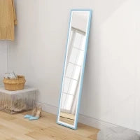 Specchio da Terra a Figura Intera con Cornice in MDF Rettangolare con 2 Modalità d'Uso 37x4x157 cm Bianco e Blu