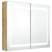 Armadietto Bagno | Armadio da bagno con Specchio e LED Rovere 80x12x68 cm