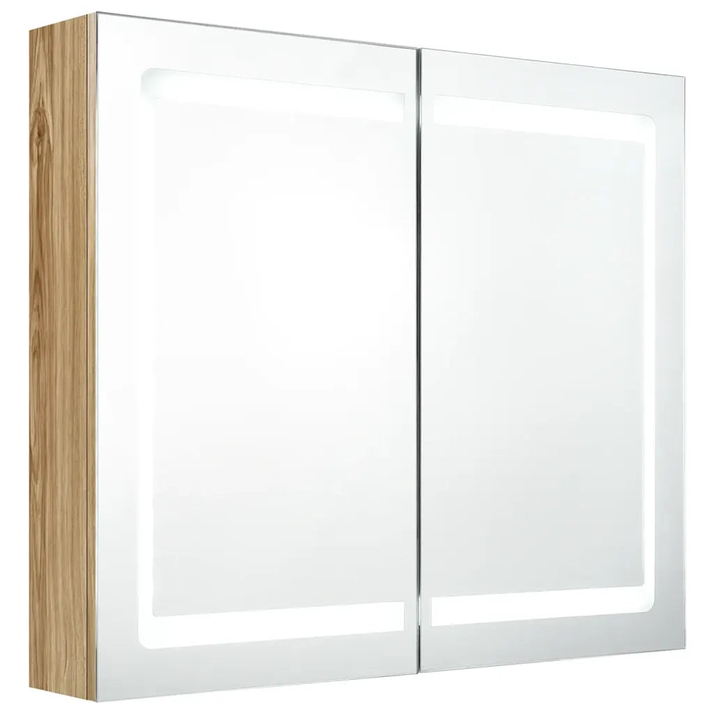 Armadietto Bagno | Armadio da bagno con Specchio e LED Rovere 80x12x68 cm