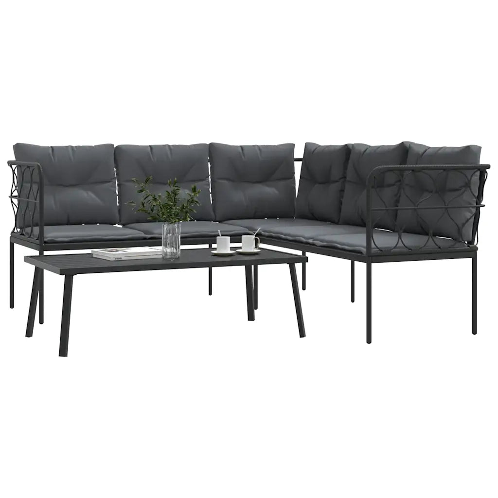 Set Divano da Giardino con Cuscini Nero Acciaio e Textilene 3283749