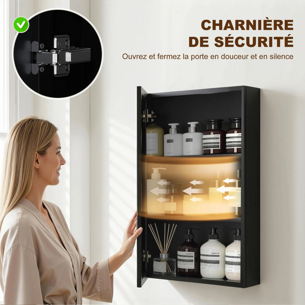 Armadietto Bagno Specchio Sospeso ¨C Zephmum ¨C Nero Acciaio 40x12x60 cm