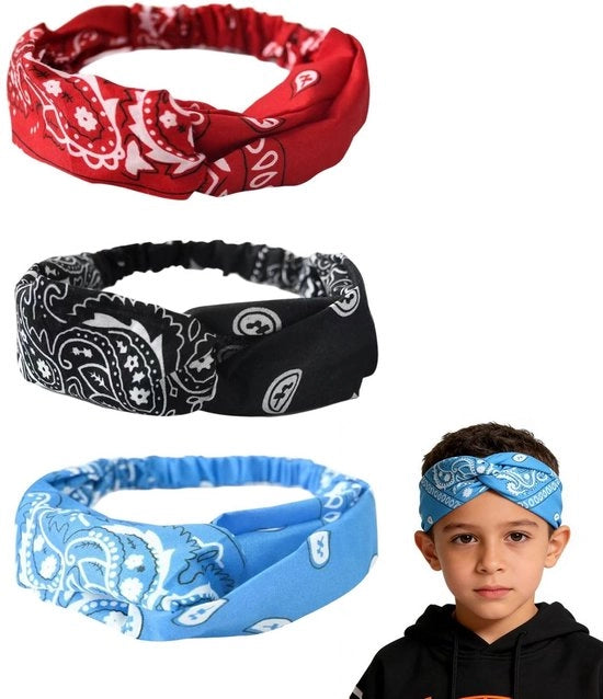 3 pezzi di fascia per bambini, fascia per bambini, fascia elastica per bambini, fascia per bambini per sport e uso quotidiano, fascia per bambini rossa/blu