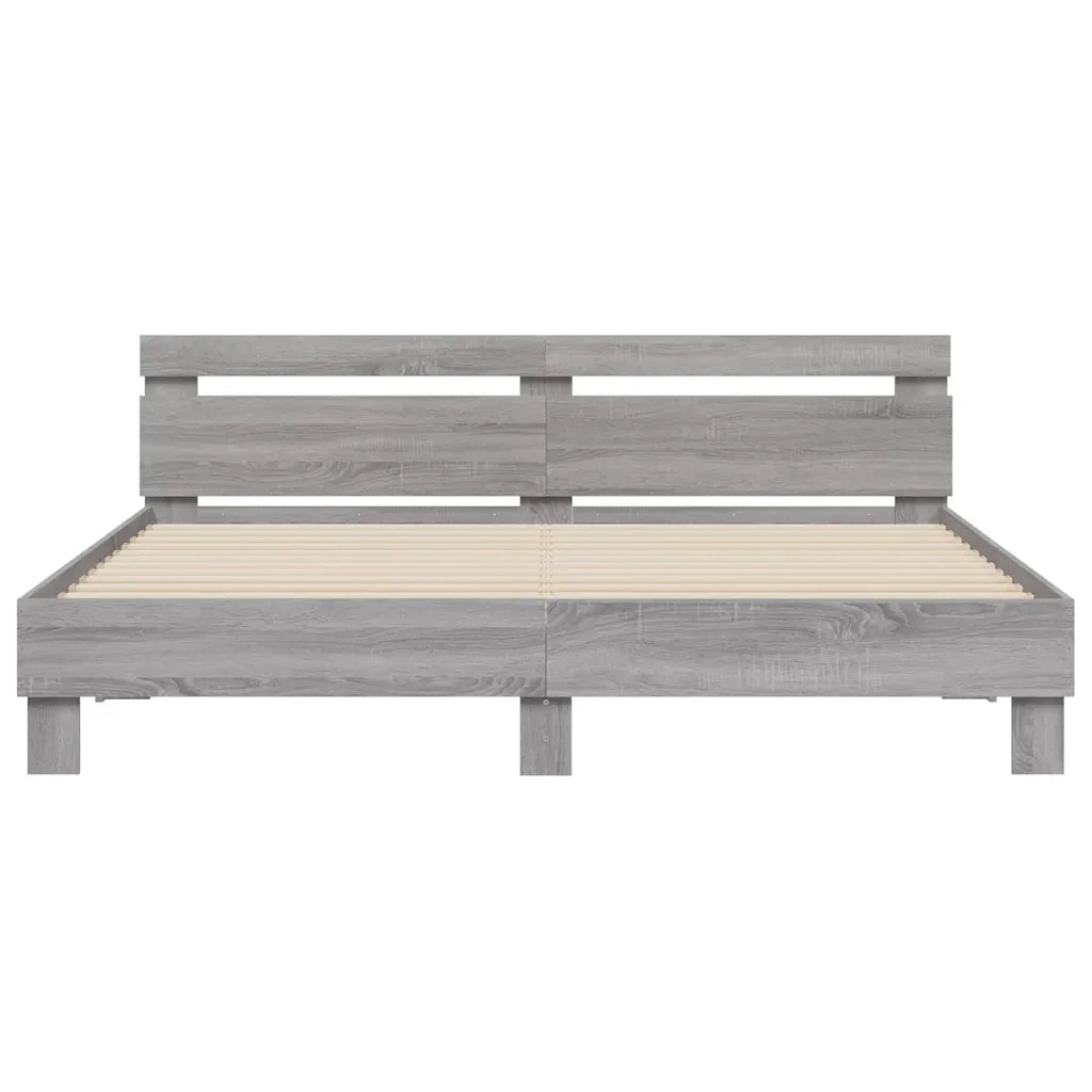 Letto matrimoniale | Letto per adulti | Giroletto Testiera Grigio Sonoma 180x200 cm Legno Multistrato