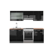 Vicco Cucina componibile Nero lucido/antracite 200 cm , PL Rovere