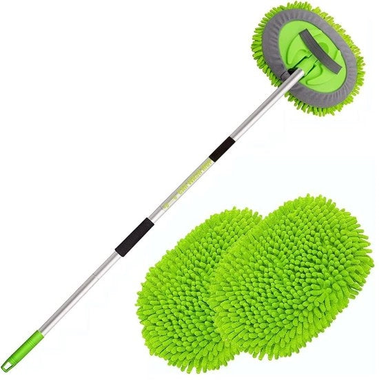 Spazzola da Vetro Telescopica - Raccogliborso Estensibile - Pulizievetro - Spazzola da Vetro Telescopica - 2 Testa - 82-160 cm - Verde