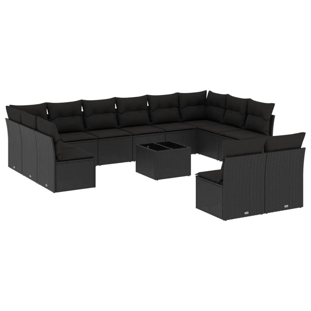Set Divani da Giardino 13pz con Cuscini Nero in Polyrattan