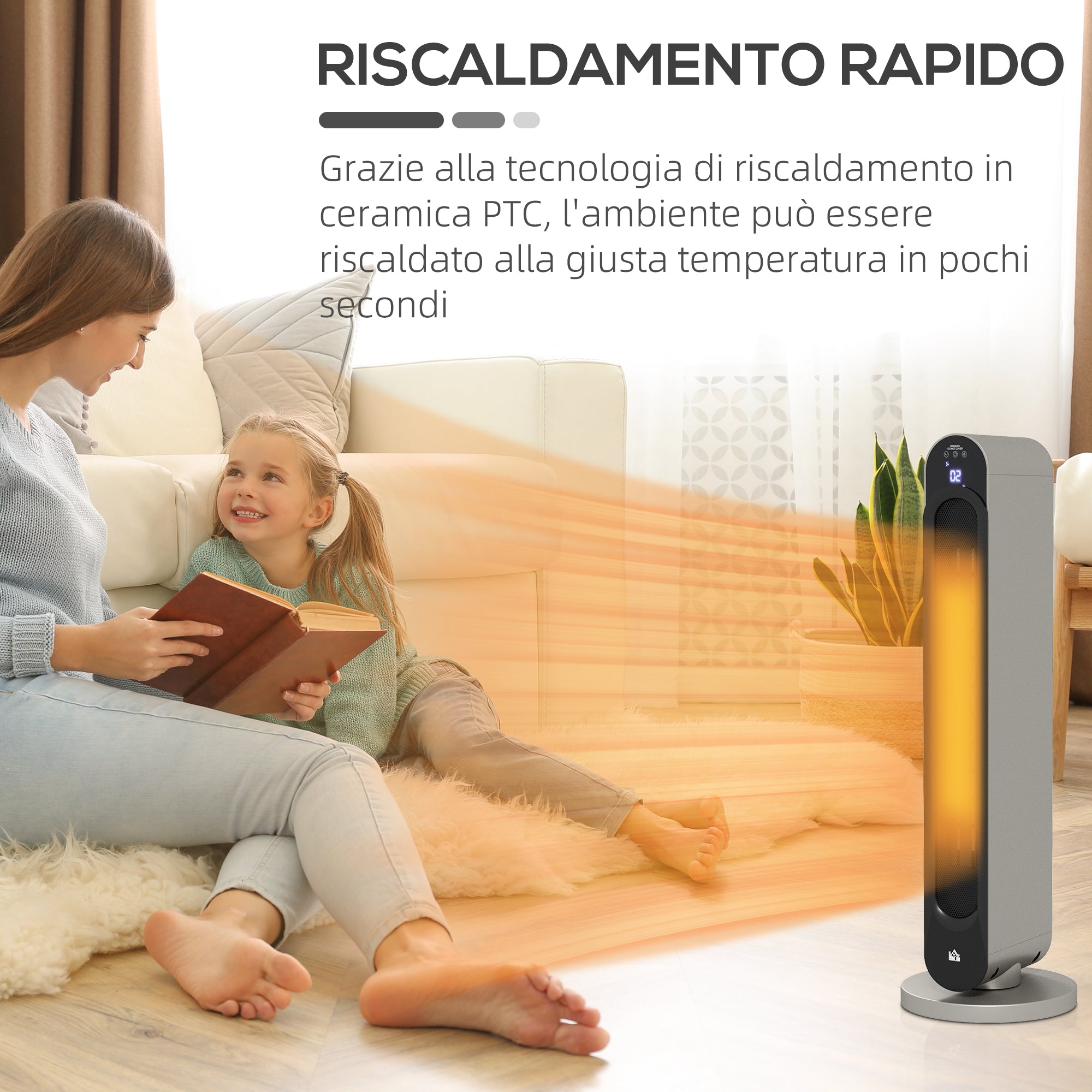 Stufa Elettrica Oscillante 3 Modalità Ø25x73,5 cm 2200W con Telecomando Argento