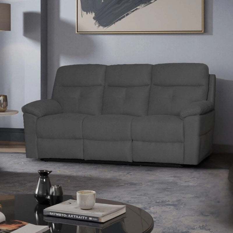Set divani Kayde 2 e 3 posti recliner elettrici in tessuto Mia 103-27 grigio scuro