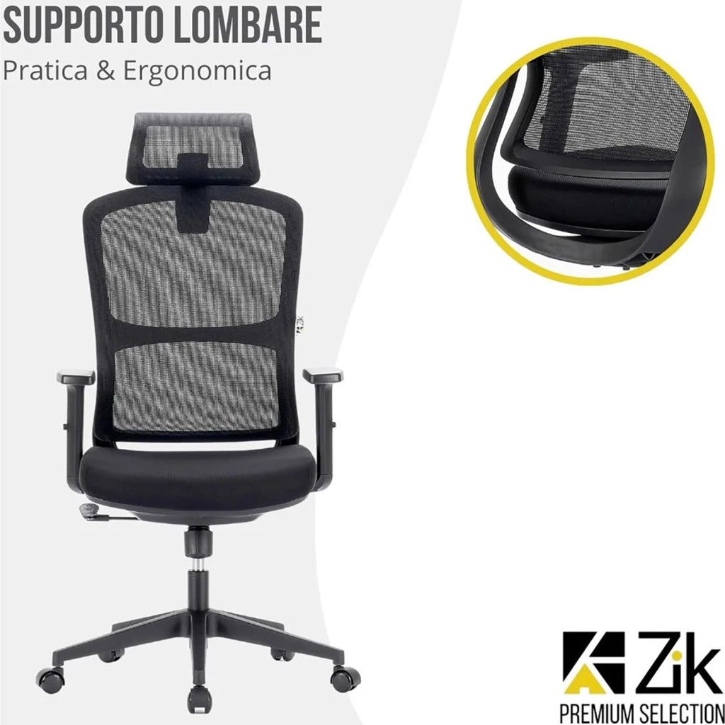 Sedia Direzionale da Ufficio 62x64x118/133 cm Ergonomica con Poggiabraccia Regolabili Nera