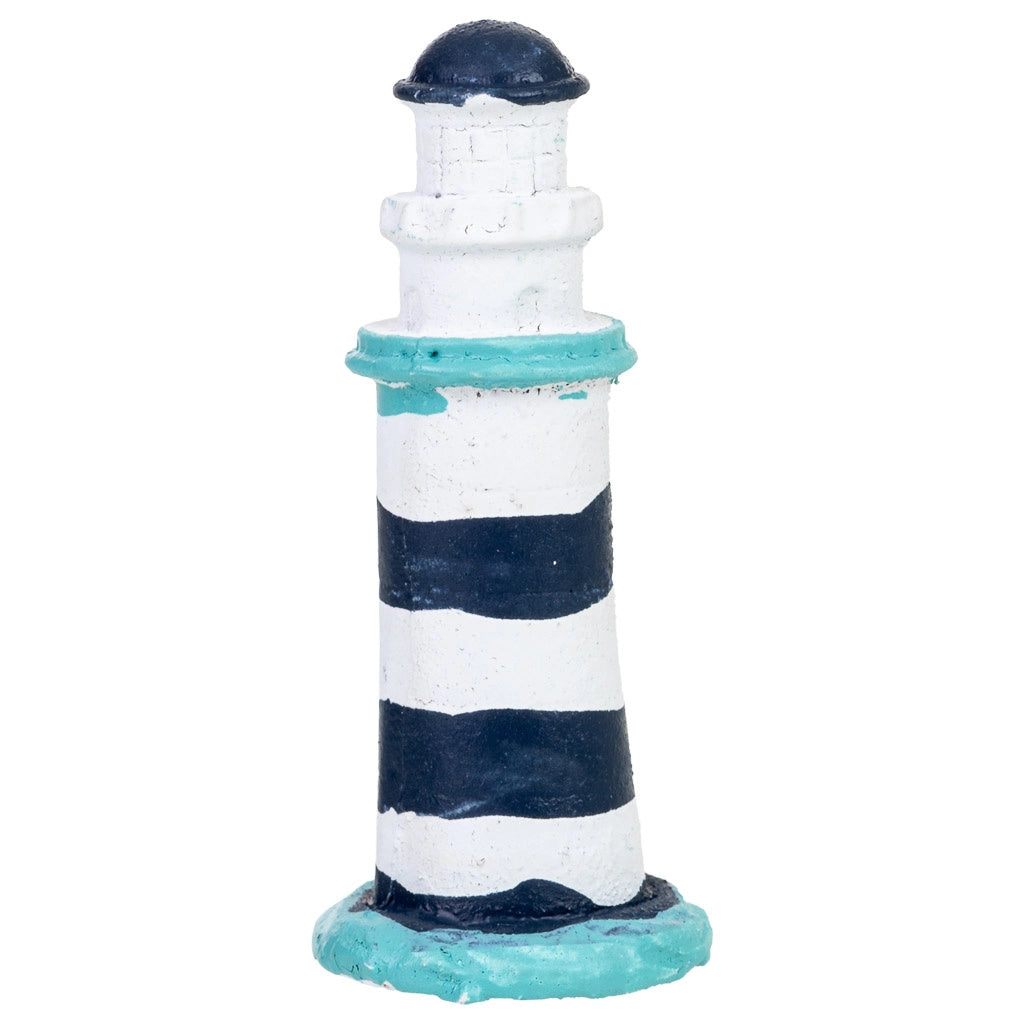 Figura decorativa a forma di faro in resina blu, 3x3x8 cm