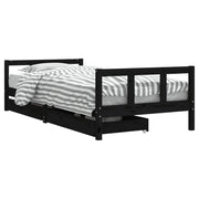 Giroletto Bambini | Letto Infantile | Lettino con Cassetti Nero 90x200cm Massello di Pino