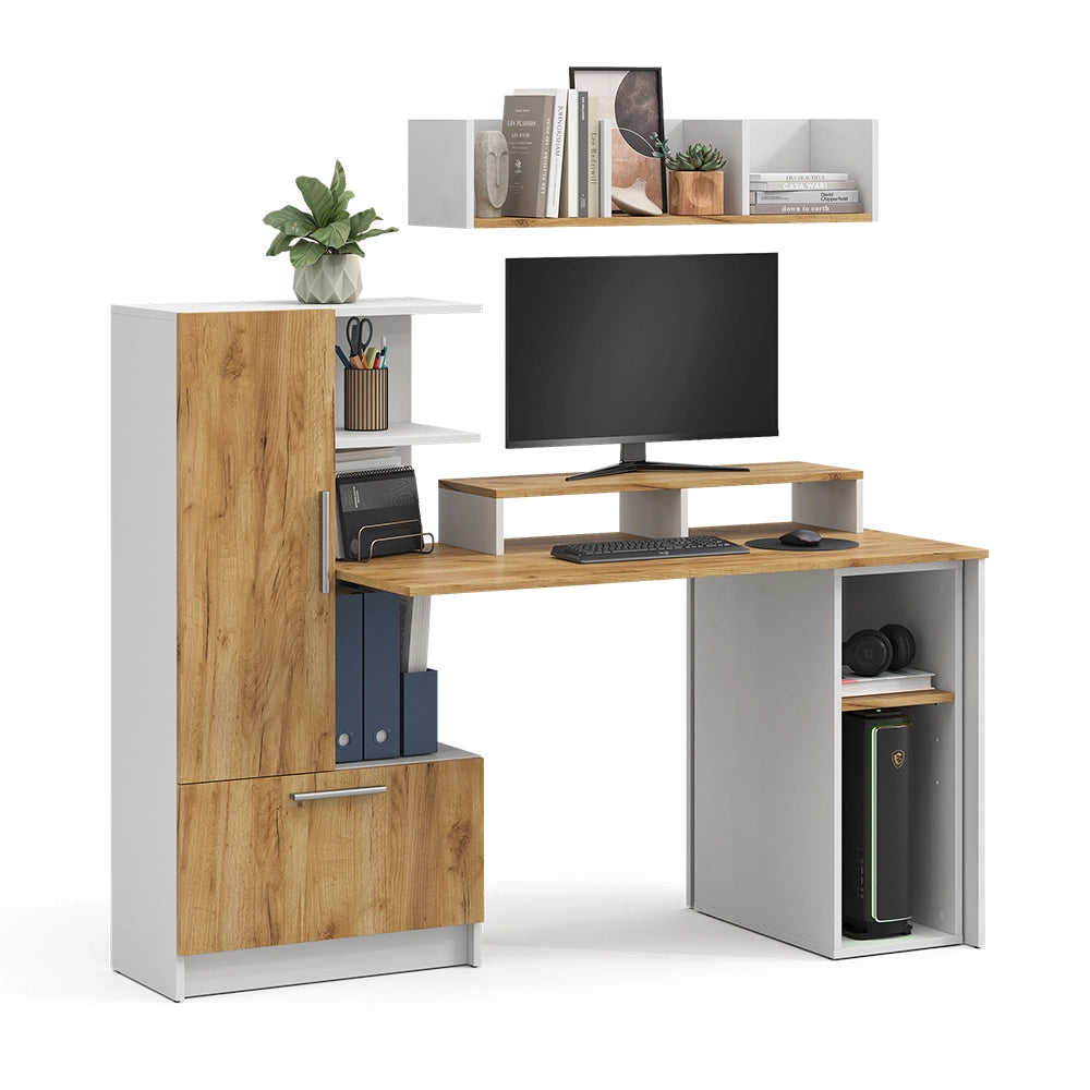Set scrivania Tomy Bianco/Rovere dorato 150 x 59 cm Set di 4 Vicco