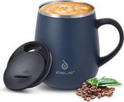 Caffè e tè in acciaio inossidabile 470 ml (16oz), tazza doppia parete con isolamento a vuoto, maniglia antiscivolo e coperchio a scomparsa con grande capacità (blu marino)