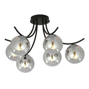 Plafoniera Moderna 6 Luci Coeo In Acciaio Nero E Diffusori In Vetro Fumè