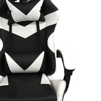 Sedia da Gaming Ergonomica con Poggiapiedi e Cuscini in PVC Bianco e Nero