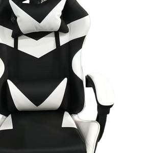 Sedia da Gaming Ergonomica con Poggiapiedi e Cuscini in PVC Bianco e Nero
