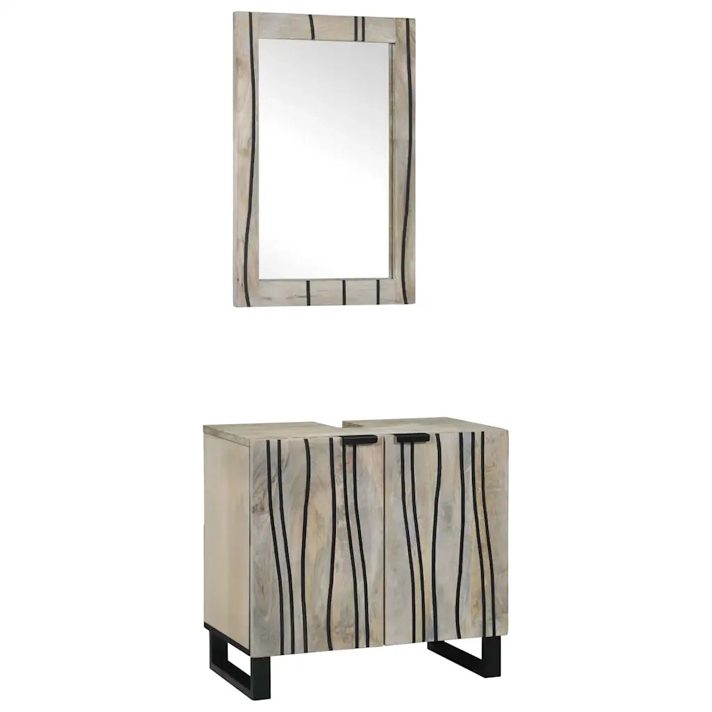 Set di Armadi da Bagno | Armadio da bagno 2 pz Bianco Legno di mango massello