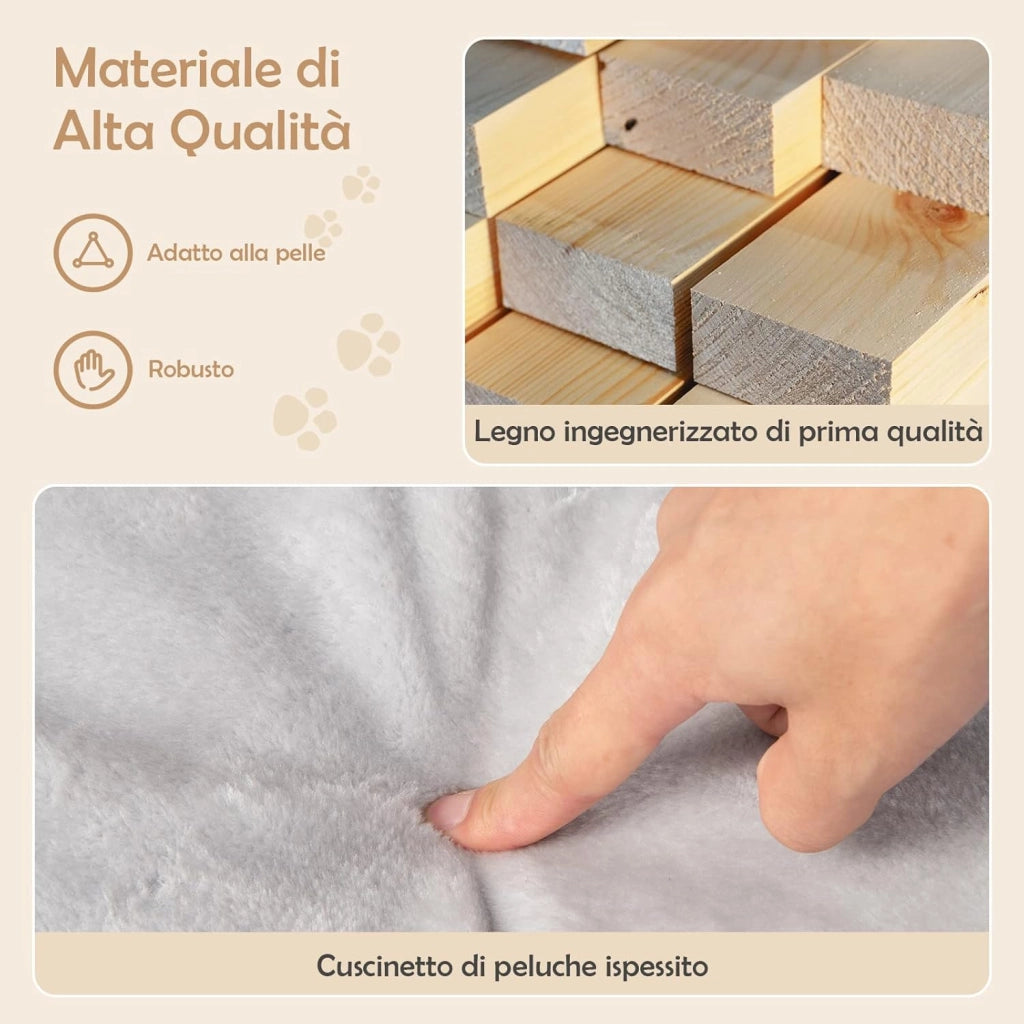Tiragraffi per Gatti, Albero Tiragraffi Gatto con Grande Cuccia in Peluche e Tiragraffi in Sisal e Palla, Tiragraffi da Divano in Legno per Gatti Piccoli, Portata 20 kg (Grigio)