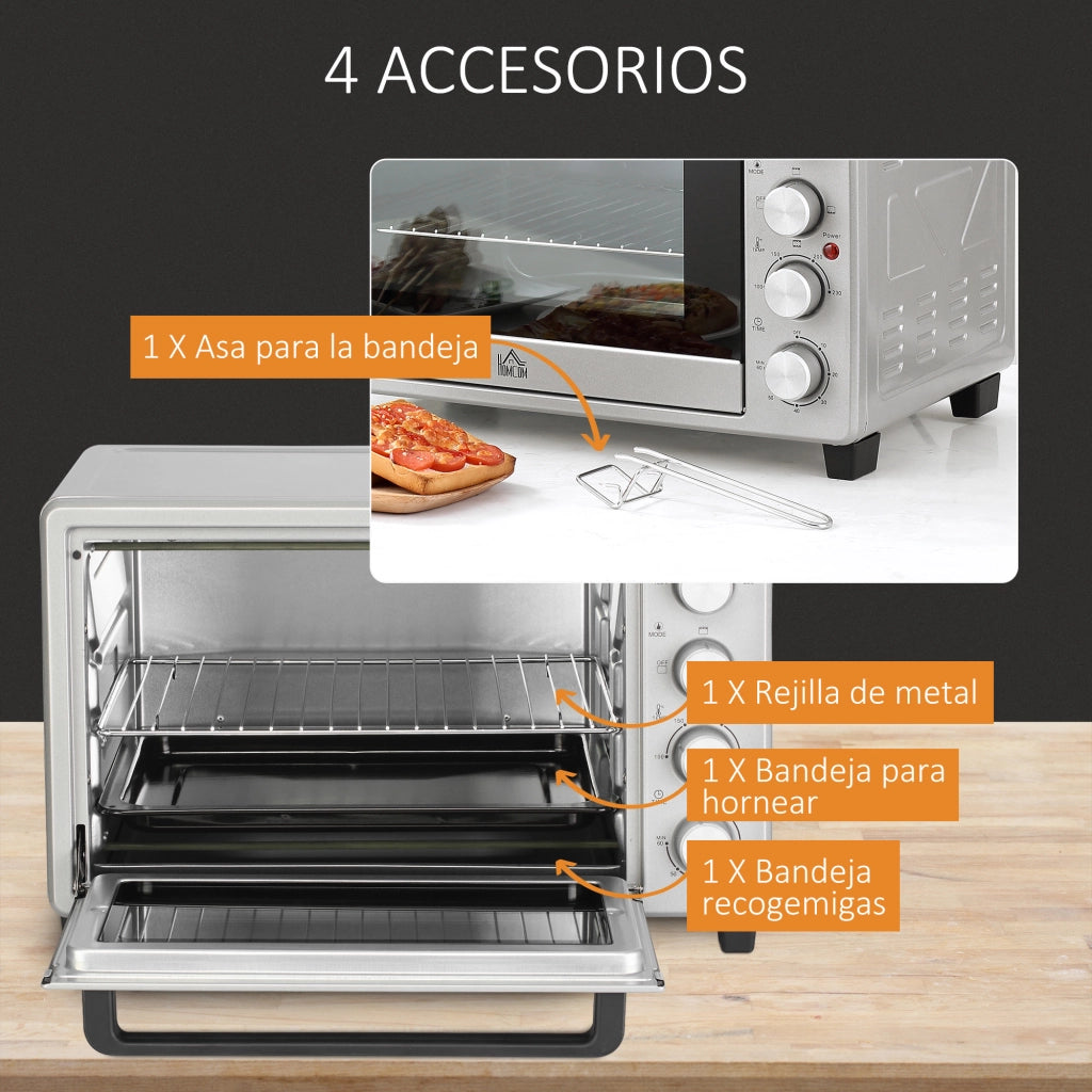 Forno Elettrico 32L 1600W con Timer e Controllo Temperatura ¨C zephmum ¨C 52,2x38,1x33,5 cm Argento
