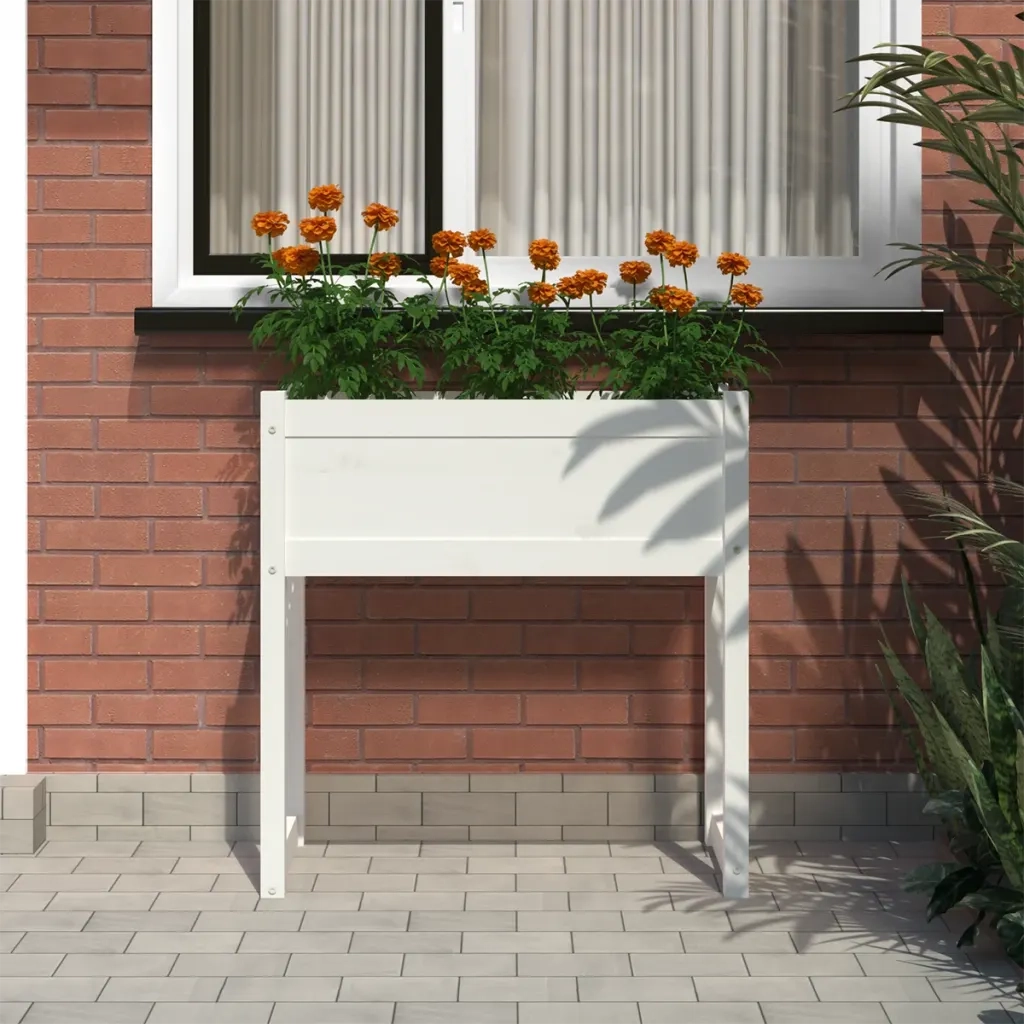 Fioriera Bianca 78x40x81 cm in Legno Massello di Pino 822133