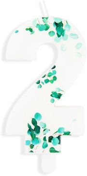 Candele a forma di foglia di eucalipto numero 2 - Decorazioni per torte - Candele verdi - Candele numerate - Materiale sicuro - Candele per compleanni