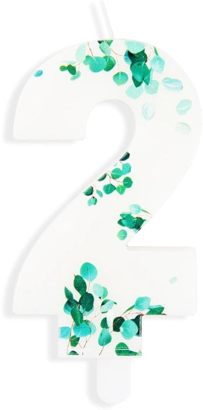 Candele a forma di foglia di eucalipto numero 2 - Decorazioni per torte - Candele verdi - Candele numerate - Materiale sicuro - Candele per compleanni