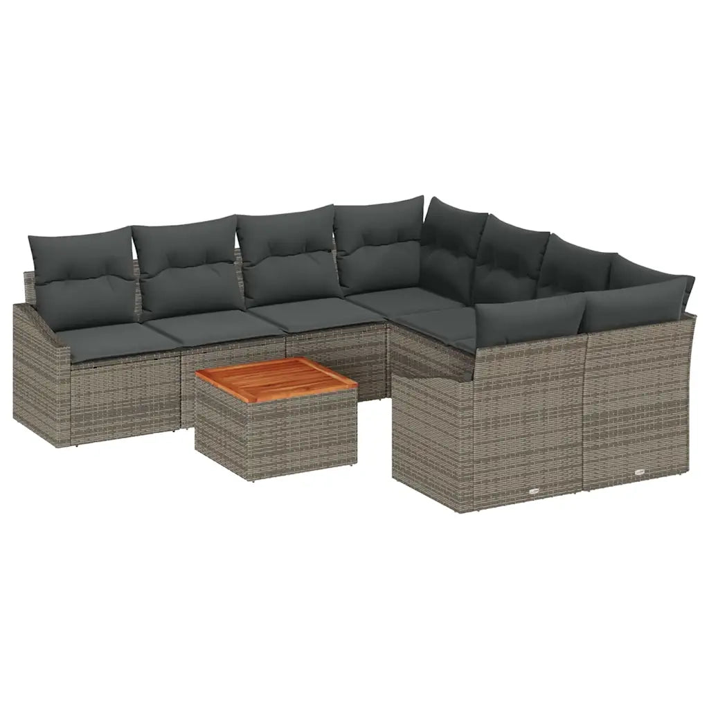 Set Divano da Giardino 9 pcs Grigio polyrattan