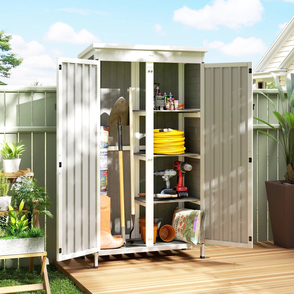 Armadio da Giardino con Ripiani Rimovibili e Porta Bloccabile, in Legno e Acciaio, 94x43x166 cm, Bianco e Nero